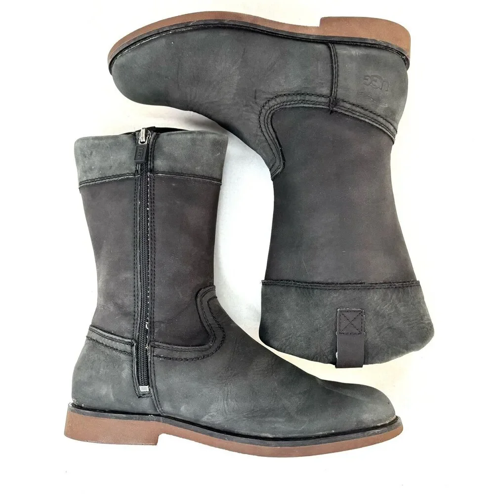 Ugg Australia Womens Black 1008798K Fern Leather Riding Boots Size 4